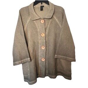 Women Focus Casual Life Olive Large Button Waffle Knot Tunic Size L